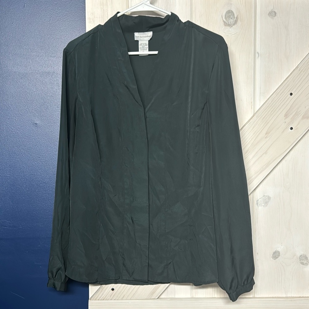 Soft Surroundings Dark Green Long Sleeve Blouse Size XL